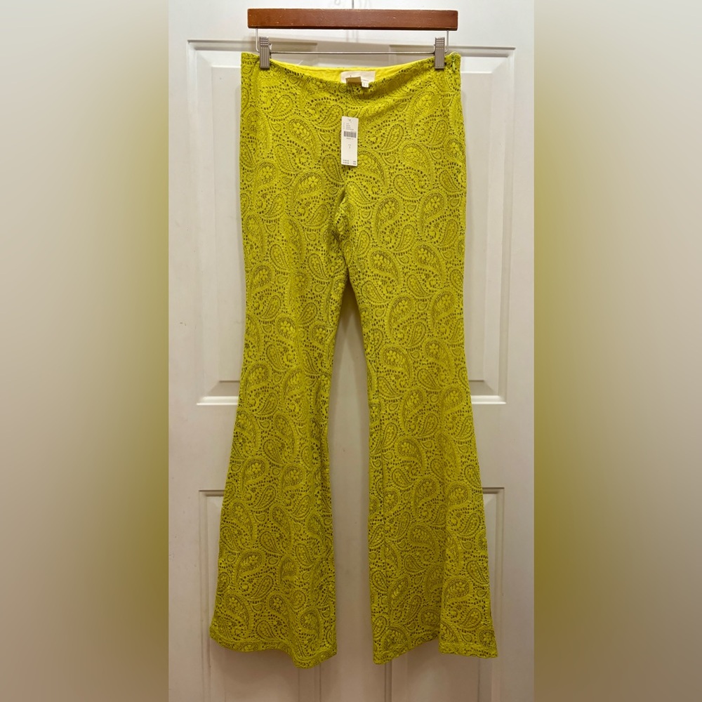 Anthropologie NWT Lace Pants in Chartreuse sz 2.